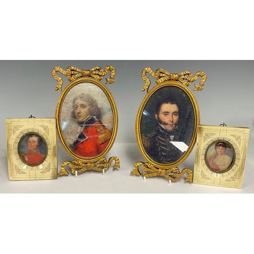 375 - A pair of contemporary neoclassical style giltwood oval portrait miniature frames, moulded and carve... 