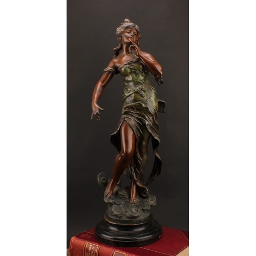 1855 - A Par L & F Moreau, after, French bronzed metal/spelter figure,  titled Musique, 62cm high