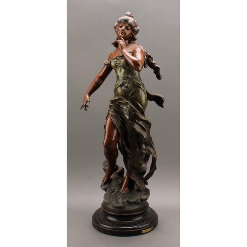 1855 - A Par L & F Moreau, after, French bronzed metal/spelter figure,  titled Musique, 62cm high