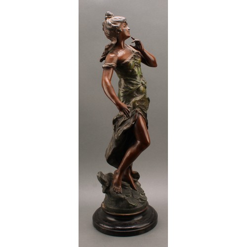 1855 - A Par L & F Moreau, after, French bronzed metal/spelter figure,  titled Musique, 62cm high