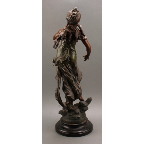 1855 - A Par L & F Moreau, after, French bronzed metal/spelter figure,  titled Musique, 62cm high