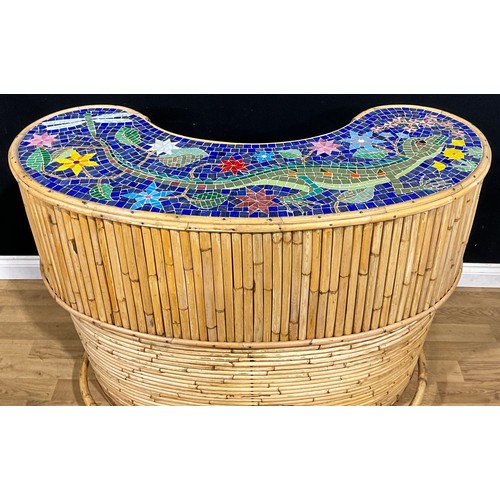 101 - A mid-20th century bamboo and mosaic kidney shaped Tiki bar, by J. Burdekin, Flushdyke Basket Works,... 