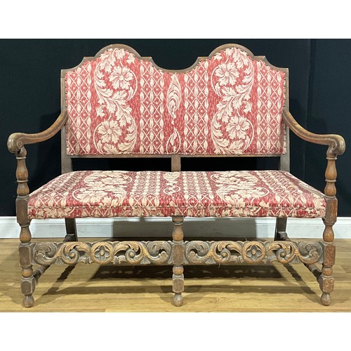 111 - A William & Mary Revival oak double-chair-back sofa, c.1920