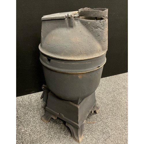 2148 - Architectural Salvage - an antique Romesse cast iron pot-bellied stove, 82cm high, 41cm wide