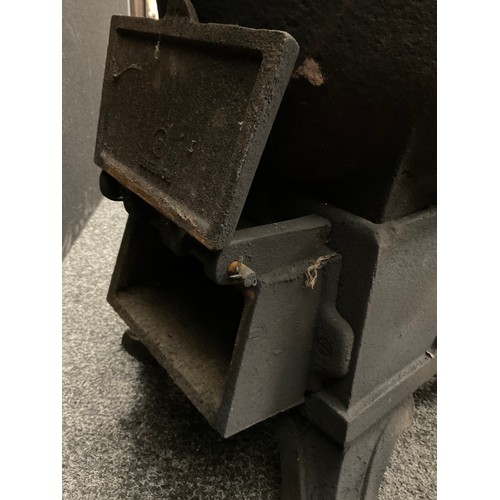 2148 - Architectural Salvage - an antique Romesse cast iron pot-bellied stove, 82cm high, 41cm wide