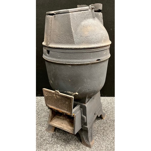 2148 - Architectural Salvage - an antique Romesse cast iron pot-bellied stove, 82cm high, 41cm wide