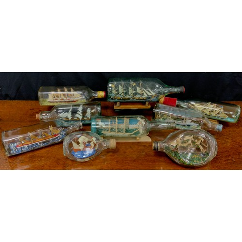 2152 - Maritime Interest - early 20th century ships in bottles including HMS Active Flotina Leader WWII A C... 