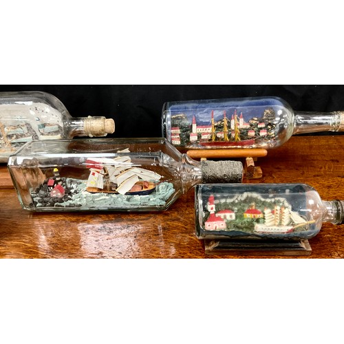 2156 - Maritime Interest - early 20th century handcrafted ships in bottles including FR.371 Brighter Hope, ... 