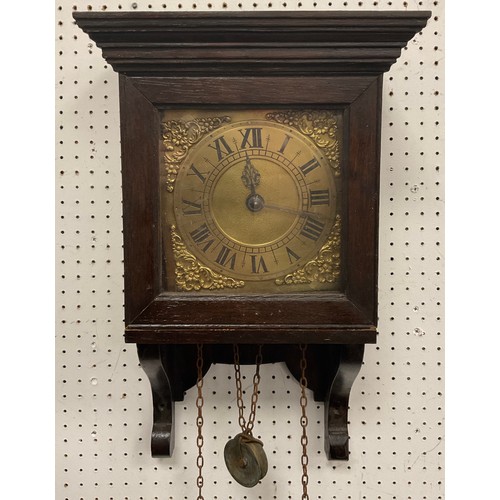 1974 - A George III style hooded single train wall clock, 19cm x 18.5cm brass dial, Roman numerals, pierced... 