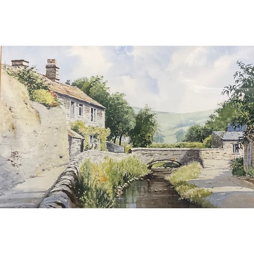 574 - John Rudkin,  Derbyshire cottage and bridge, signed watercolour