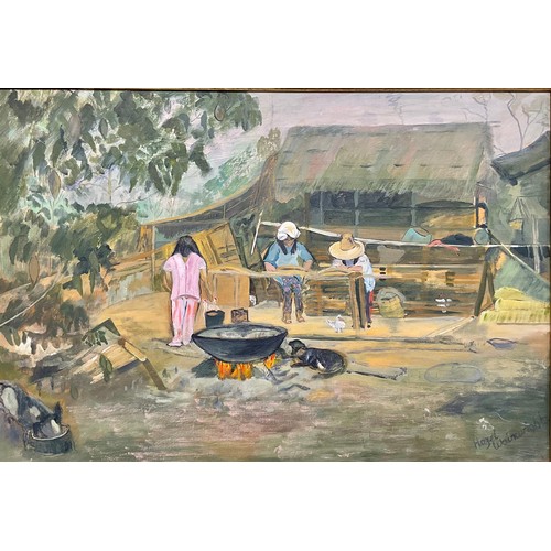 576 - Hazel Wainwright (English School, 20th century) 
Thai Village, Chang Rai 
signed, acrylic on canvas,... 