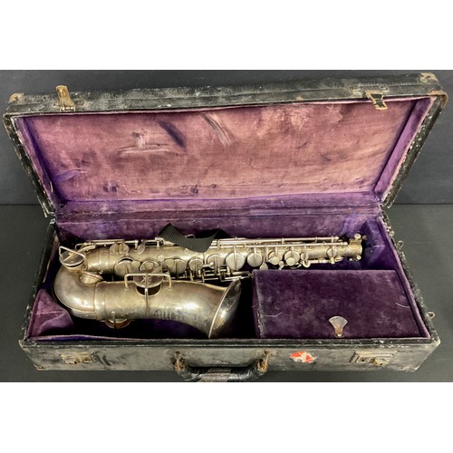 614 - Musical Instruments - an early 20th century silver plated alto saxophone, The Alliance by J.R. Lafle... 