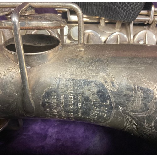 614 - Musical Instruments - an early 20th century silver plated alto saxophone, The Alliance by J.R. Lafle... 