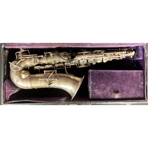 614 - Musical Instruments - an early 20th century silver plated alto saxophone, The Alliance by J.R. Lafle... 