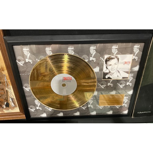 617 - A Frank Sinatra replica gold disk montage, 1/1500, His Way, framed;  Henderson oil, Winston Churchil... 