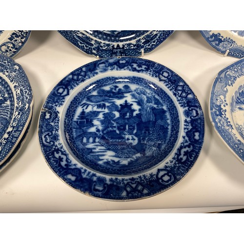 1172A - Pearlware - a Swansea Malayan Long House pattern blue and white soup bowl, 25.7cm diameter;  others ... 