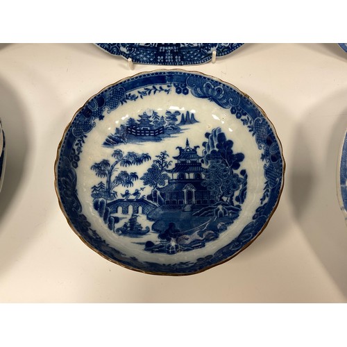 1172A - Pearlware - a Swansea Malayan Long House pattern blue and white soup bowl, 25.7cm diameter;  others ... 