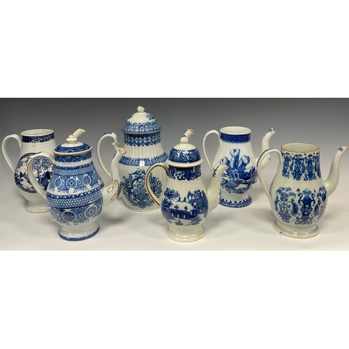 1165A - An early 19th century pearlware coffee pot and cover, decorated with basket of flowers within arched... 