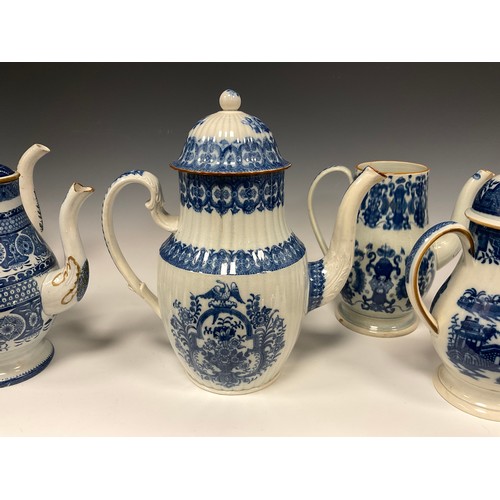 1165A - An early 19th century pearlware coffee pot and cover, decorated with basket of flowers within arched... 