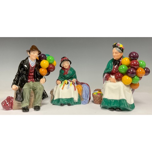 6 - Royal Doulton Figures - Silks & Ribbons Hn2017, The Balloon Man Hn1954, The Old Balloon Seller, Hn13... 