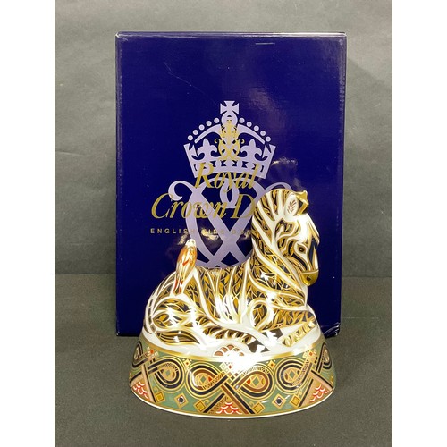 9 - A Royal Crown Derby paperweight, recumbent Zebra, 13cm high, printed marks in red, gold stopper, box... 