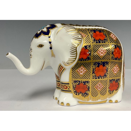 13 - A Royal Crown Derby paperweight, Imari Elephant, gold stopper