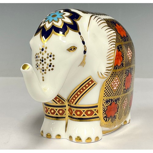 13 - A Royal Crown Derby paperweight, Imari Elephant, gold stopper