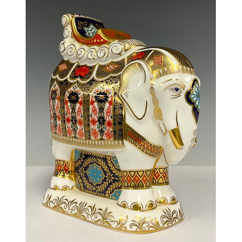 21 - A Royal Crown Derby paperweight, Imari Indian Elephant, decorated in the 1128 pattern, 21cm high, pr... 