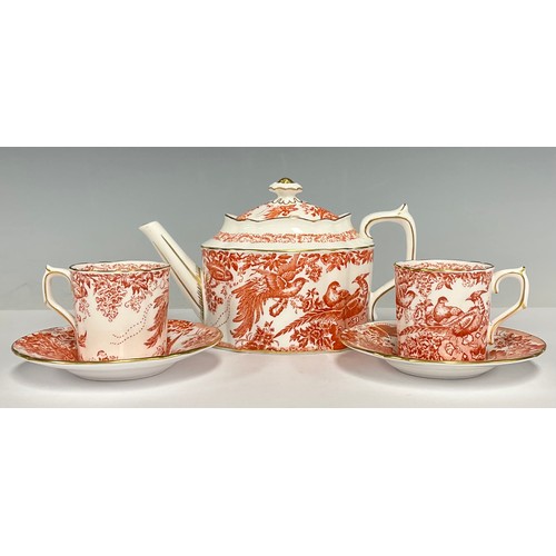 22 - A Royal Crown Derby bachelor's teapot and cover, Red Aves pattern, 11cm high, second quality; a pair... 