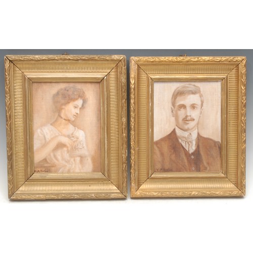 31 - V.M. Bates (English School, early 20th century) 
a pair, D.H Lawrence and his wife Frieda
signed, ac... 