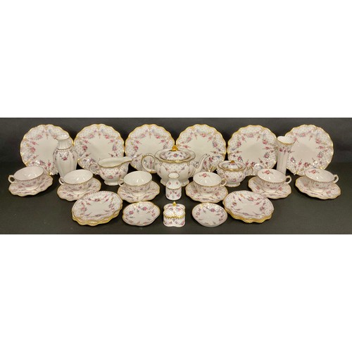 71 - A Royal Crown Derby Royal Antoinette pattern tea service for six, comprising teapot, sucrier, sugar ... 