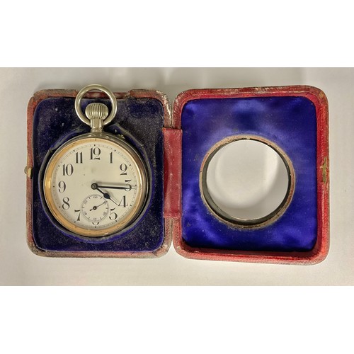 98 - A Victorian Goliath pocket watch and stand, bold Arabic numerals on white dial, subsidiary seconds, ... 