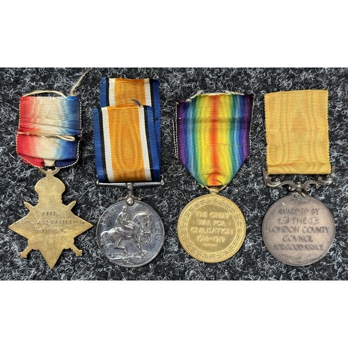 3011 - WW1 British 1914-15 Star, War Medal and Victory Medal along with London Fire Brigade Good Service Me... 