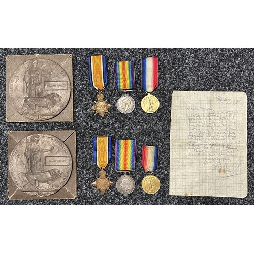 3012 - WW1 British Brothers KIA Medal group comprising of Death Plaque in cardboard case of issue, 1914-15 ... 