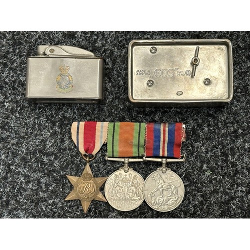 3024 - WW2 British Africa Star, Defence medal and War Medal all mounted on a bar with original ribbons. Alo... 