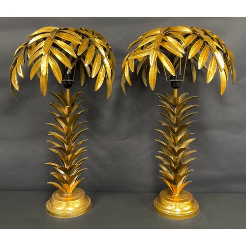 166 - A pair of large gilt metal Maison Jansen style palm tree table lamps, approx. 70cm high