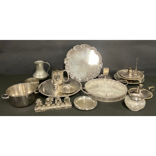 168 - Plated Ware - a Victorian Gothic Revival silver plated circular tray or salver, registration diamond... 