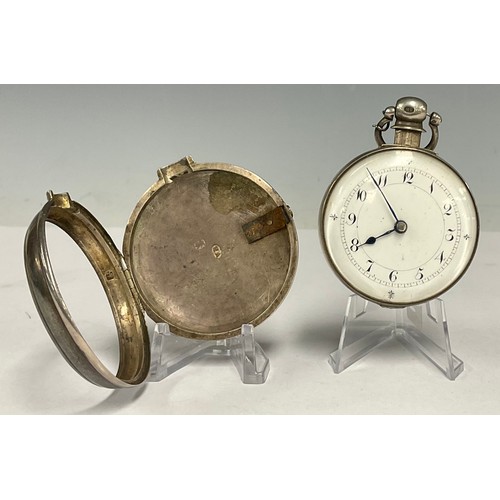 250 - A William IV silver pair cased pocket watch, white enamel dial, Arabic numerals, fusee movement sign... 