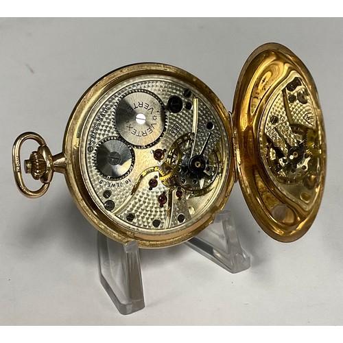 257 - A Vertex 9ct gold hunter cased pocket watch, silver dial, Arabic numerals and block baton markers, s... 