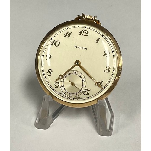 260 - A Mappin 9ct gold cased pocket watch, silver dial, Arabic numerals, subsidiary seconds, stem wind 17... 