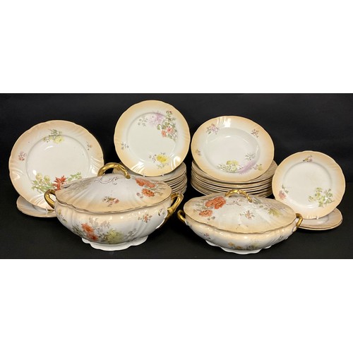 276 - A late Victorian Doulton Burslem part dinner service, decorated with flowers on a graduated blush iv... 