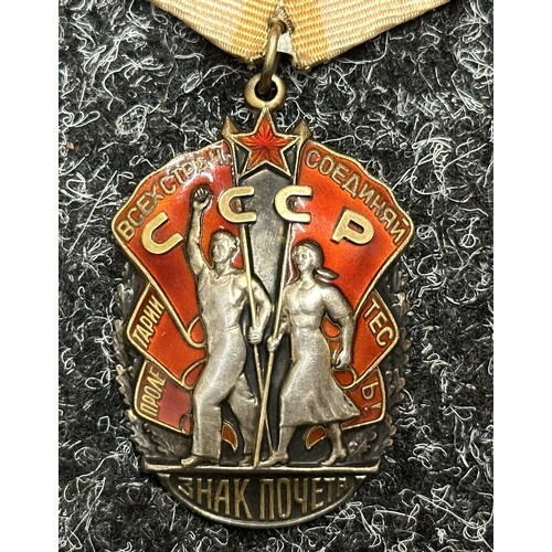 3035 - Soviet Badge of Honour, Знак Почёта, serial number 586179, maker marked, complete with suspension an... 