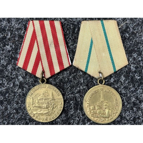 3040 - WW2 Soviet Defence of Moscow Medal, Defence of Leningrad Medal, Defence of Stalingrad Medal and Defe... 