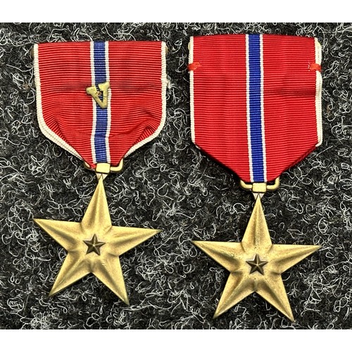 3051 - US Bronze Star Medals x 2. Both named, one to Charles T Green and the other with V to ribbon to Aust... 