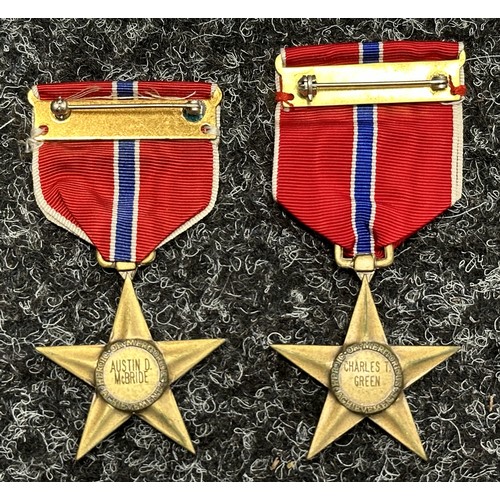 3051 - US Bronze Star Medals x 2. Both named, one to Charles T Green and the other with V to ribbon to Aust... 