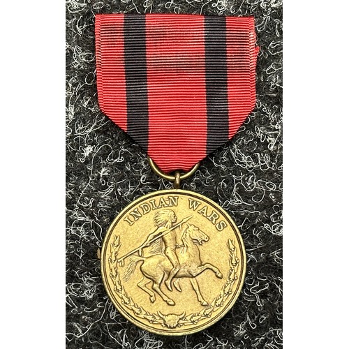 3059 - US Army Indian Wars Medal complete with ribbon. Pin marked 