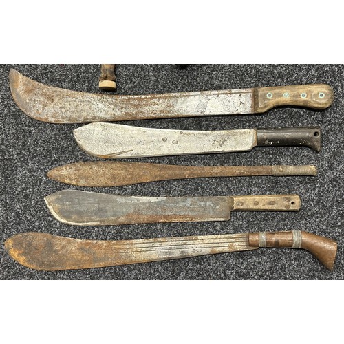 3109 - Collection of “Barn found” edged weapons, including a Sudanese Kaskara, etc.