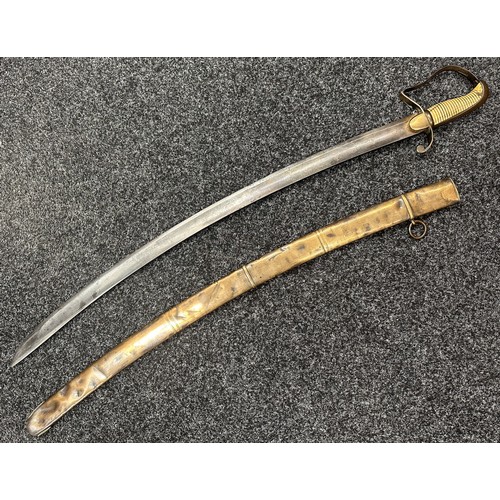 3112 - Georgian British Army Officers Sabre with single edged, curved and fullered blade 775mm in length. G... 