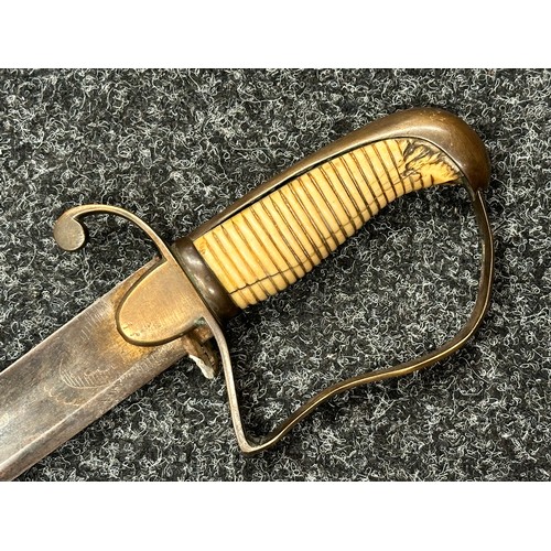 3112 - Georgian British Army Officers Sabre with single edged, curved and fullered blade 775mm in length. G... 