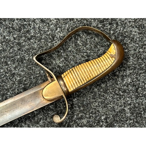 3112 - Georgian British Army Officers Sabre with single edged, curved and fullered blade 775mm in length. G... 